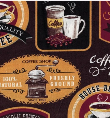 BTY Keepsake MORNING COFFEE on Brown Print 100% Cotton Quilt Craft Fabric YARD - Image 1 of 2