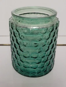 5.25 INCH TEAL GLASS DIAMOND POINT FLOWER VASE DIAMETER 3.5 INCHES - Picture 1 of 6