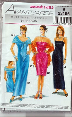 Neue Mode Stil 23196 Gown Long Dress Pattern Scarf Neck Misses Plus Size 8-20  - Image 1 of 2