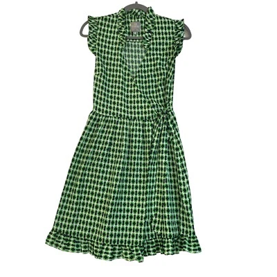 Hi There Karen Walker Dress Size 8 Green Cross Over Ruffle Sleeveless Party - image 1 of 4