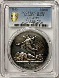 1853 Switzerland Silver 42mm Shooting Festival Medal SP PCGS Genuine AU Details - Picture 1 of 4
