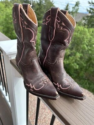 Botas de Vaquero Old Gringo Villa Para Mujer US 6 B Marrón Envejecido Borde Rosa Occidental Foto 1 de 4