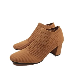 IMPO Nancia Ankle Booties Womens 9 Tan Stretch Knit Fabric Block Heel Boots New - Picture 1 of 5