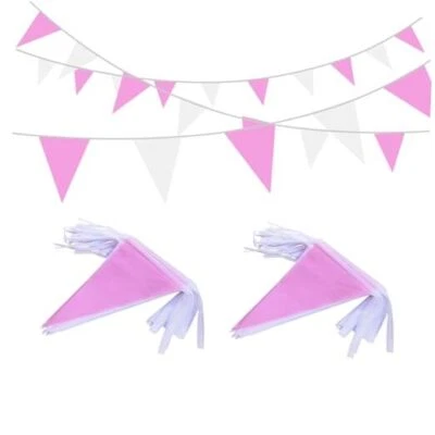 Banderín banderín rosa y blanco de 100 pies banderas cuerda tela triángulo banderín  Foto 1 de 4