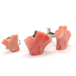 Coral Cuff Links & Tie Pin: Natural Marble Pink Deep Sea Coral Branch (O3) - Picture 1 of 5