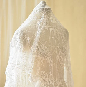 Ivory Embroidery Bridal Dress Lace Fabric Corded Wedding Gown DIY Tulle 0.5 - Picture 1 of 7