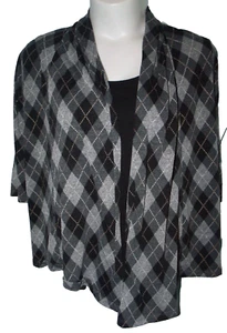 Notations Multicolor Argyle Scoop Neck 3/4 Sleeve Layered Knit Blouse Size 1X - Picture 1 of 7