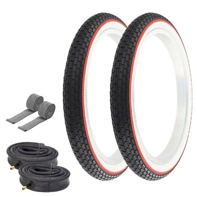 OG LOWRIDER CLASSIC BICYCLE OG 16 X 1.75 WHITEWALL W/ RED LINE BRICK TIRES W/HEAVYDUTY TUBES & STRIP