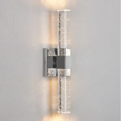 15.7 in. 1-Light Chrome Dimmable Sconce Wall Lighting with Crystal Bubble Glass - Image 1 of 4