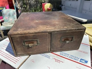 Antique Yawman & Erbe Y&E Oak 2 Drawer Index File Desktop Type Fits 4”x6” Cards - Picture 1 of 17