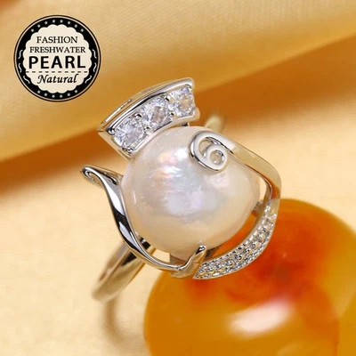 Anillo irregular natural de perlas de agua dulce anillo ajustable de circonita cúbica para mujer Foto 1 de 4