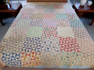 Vintage Hand Sewn MANY Different Feed Sacks Novelty Prints BROKEN DISHES Quilt - Picture 1 of 24