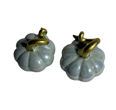 Juego de 2 calabazas de cerámica Nicole Miller decoración de granja azul claro/verde azulado. Foto 1 de 4