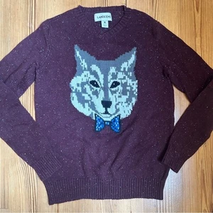 Lands End wolf graphic crew neck sweater SIZE M (10-12) - Picture 1 of 6