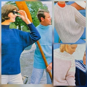 1960s Check Fair Isle Fisherman Banded Cable Villawool Sail 1 Knitting Pattern - Picture 1 of 7