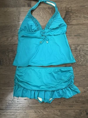 Conjunto de traje de baño Tankini Kenneth Cole verde azulado talla L Foto 1 de 3