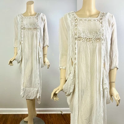 Antiguo vestido eduardiano años 1910 vestido de novia con elegante encaje de red Foto 1 de 4