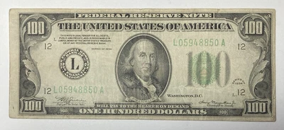 1934 $100 Small Size Federal Reserve San Francisco Circulated - Image 1 of 2