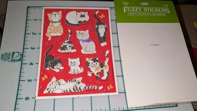 Adesivos vintage Hallmark adesivos difusos gatos 1 folha APENAS no pacote  - Imagem 1 de 4