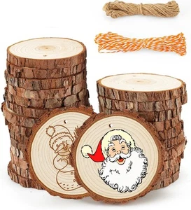 Unfinished Wood Slices with Holes for Crafts 26PCS 3.5”-4” - Picture 1 of 9
