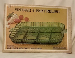 Vintage Indiana Glas grün geteilt 5-teilig Relish Serviertablett Obst Olive - Bild 1 von 8