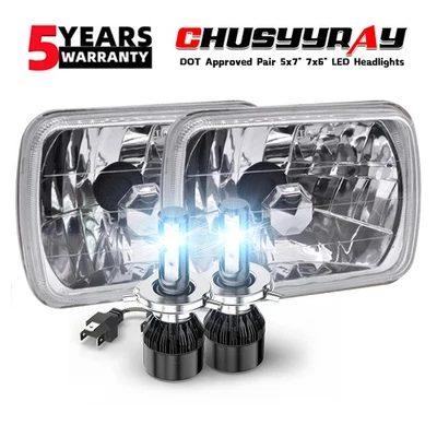 DOT Approved Pair 5x7 7x6 LED Headlights With H4 For Ford F650 F750 L9000 F 250 - Image 1 of 4