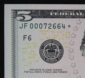 $5 2009 GEM CU Star Federal Reserve Note JF00072664* five dollar, F6 Atlanta - Picture 1 of 3