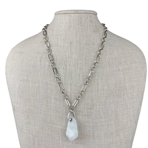 Kendra Scott Womens Silver Tone Chain Necklace With White Stone Pendant - Foto 1 di 6