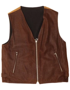 VINTAGE Mens Leather Waistcoat UK 44 2XL Brown Colourblock Leather K001 - Picture 1 of 3