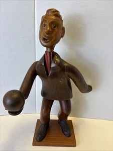 Figura Estatua Bowler Madera Vintage 11.5" Alto Italia Hecha a Mano por Papeleo Romano - Imagen 1 de 13
