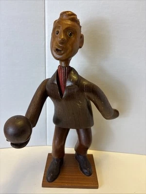 Figura Estatua Bowler Madera Vintage 11.5" Alto Italia Hecha a Mano por Papeleo Romano Foto 1 de 4