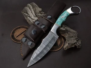 10" HANDMADE DAMASCUS STEEL SKINNER WITH RESIN HANDLE  W/SHEATH SK-30 - Picture 1 of 3