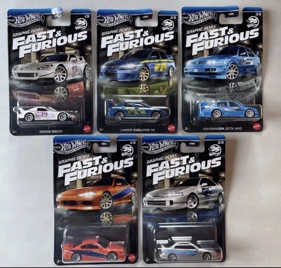 Hot Wheels Silver Series Fast & Furious 2025 Graphic Remix FULL Set of 5 - Image 1 of 1
