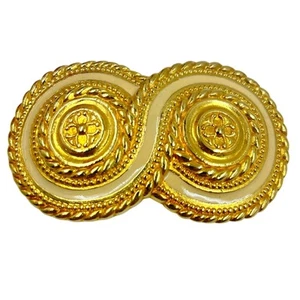Vintage Day Lor Gold Belt Buckle 1980s Byzantine Etruscan Cream Enamel Chunky - Picture 1 of 4