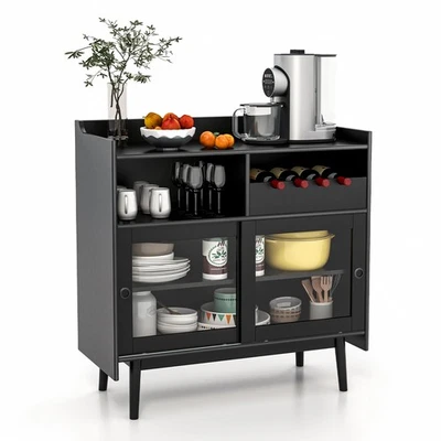 Kitchen Buffet Sideboard Organizer Liquor Bar Cabinet w/Wine Rack & Sliding Door - Image 1 of 4
