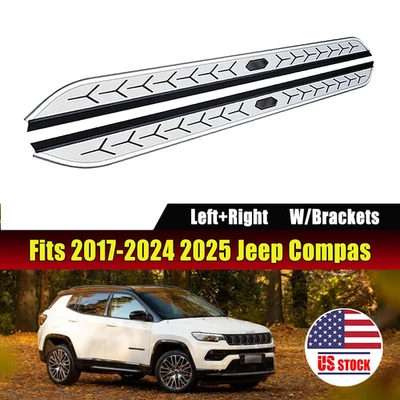Running Board Fits for 2017-2024 2025 Jeep Compass Side Step Nerf Bar w/brackets - Image 1 of 4