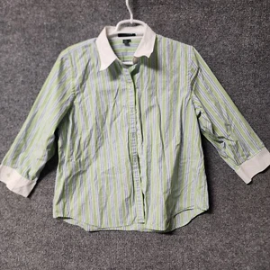 Lauren Ralph Lauren Shirt Womens Medium Green White Stripes Button Up - Picture 1 of 11