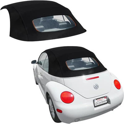 VW Beetle 2003-2010 techo convertible en tela negra con ventana de vidrio - eléctrico Foto 1 de 4