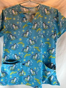 Green Town Womens Scrubs Top Bahama Lama Size Small 3 Pocket - Picture 1 of 9