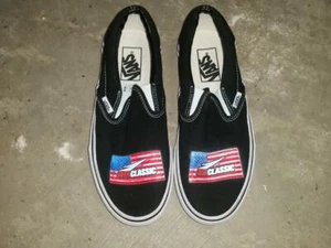 Rare Vans Red Classic Slip Ons American Flag TC6D Men 6 Women 7.5 NOS - Picture 1 of 10