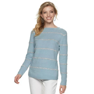 NUEVO Suéter Apt 9 Talla XL Para Mujer Azul Plateado Metálico Flecos Brillantes  Foto 1 de 4