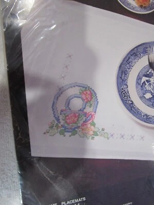 Tea Time Counted Cross Stitch Placemats Kit #40844 (Bucilla, Home Decor, 1993) - Image 1 of 4