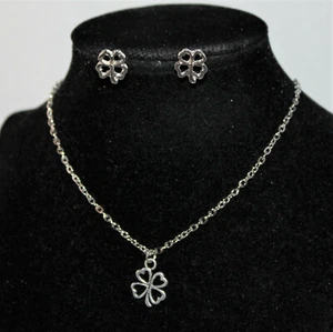 Damenschmuckset Ohrringe Halskette Damen Kette Klee Silber NEU - Bild 1 von 8