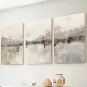 3pcs Modern Abstract Paiting In Shades of beige Canvas Unframed - Picture 1 of 9