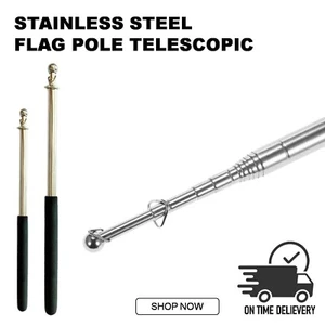 1.6M Handheld Telescopic Flag Pole Solid Stainless Steel Windstock Metal Pointer - Picture 1 of 4