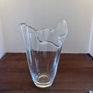 Vintage große Taschentuch klare Vase 10" hoch Kunstglas Vase geraffter Rand SCHÖN! - Bild 1 von 6
