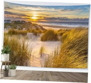 Ocean Beach Tapestry Wall Hanging, Seaside Grass and Sky Sunrise Sunset - Picture 1 of 8