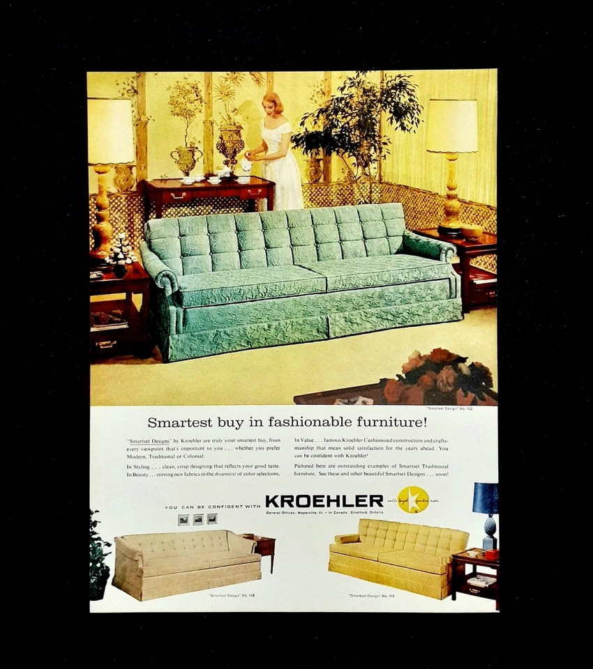 Kroehler sofa furniture ad vintage 1960 original advertisement - Image 1 of 1