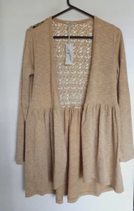 Mystree Gr. S senfgelb vorne offen Häkel hinten Long Strickjacke NEU - Bild 1 von 3