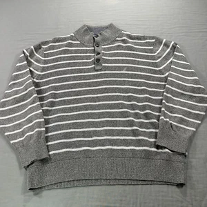 Nautica Sweater Mens XXL 2XL Gray Striped Henley Casual Preppy Sweatshirt Adult - Picture 1 of 10